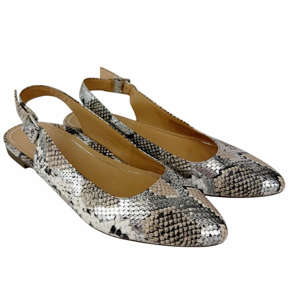 Vionic Jade Boa Met Leather Slingback Flats Size 7.5 Pointed Toe Snake Metallic - Picture 1 of 10